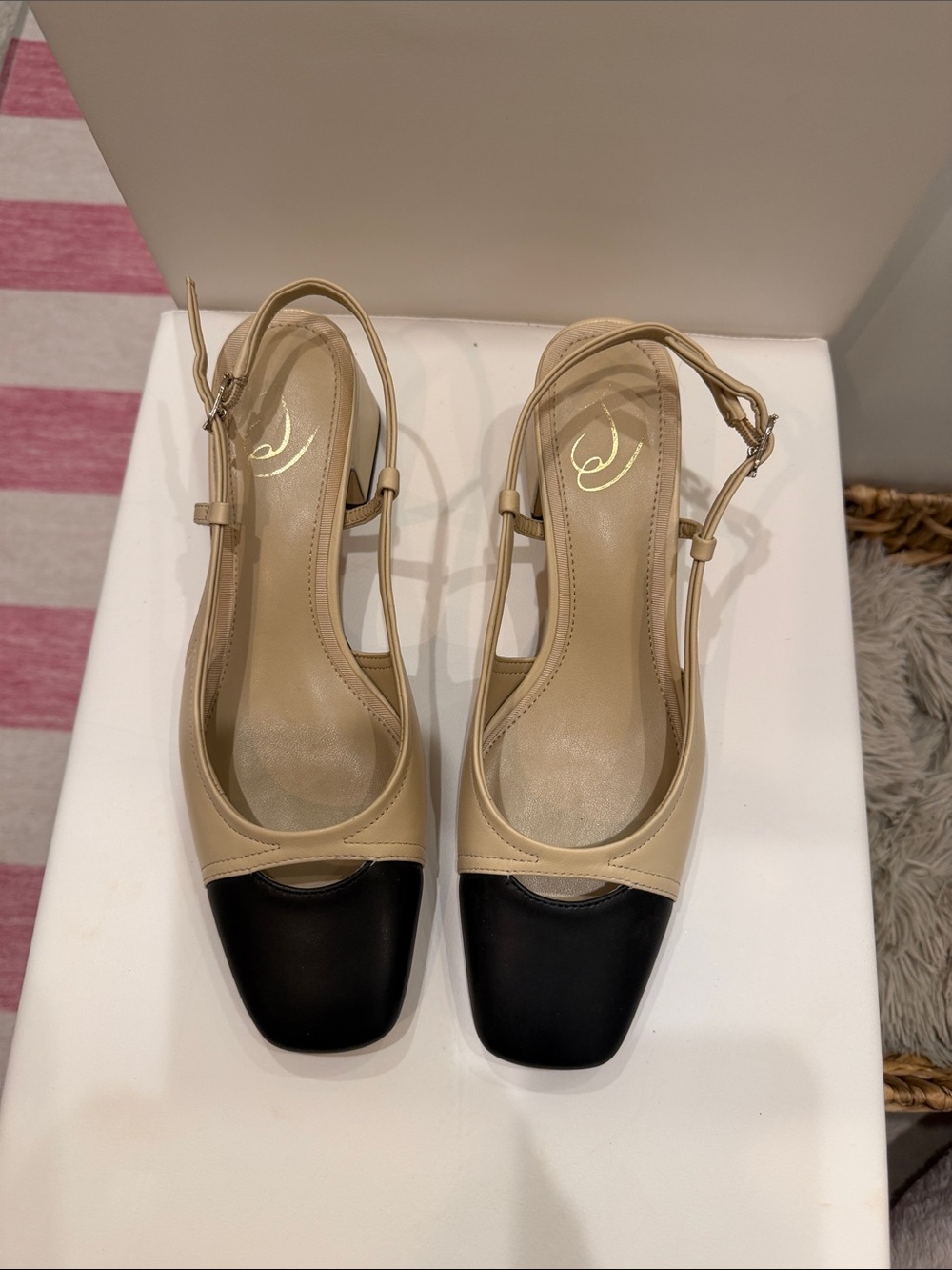 Sam Edelman Beige and Black Two-Tone Slingback Heels